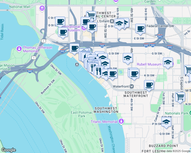 map of restaurants, bars, coffee shops, grocery stores, and more near 101 Independence Avenue Southeast in Washington