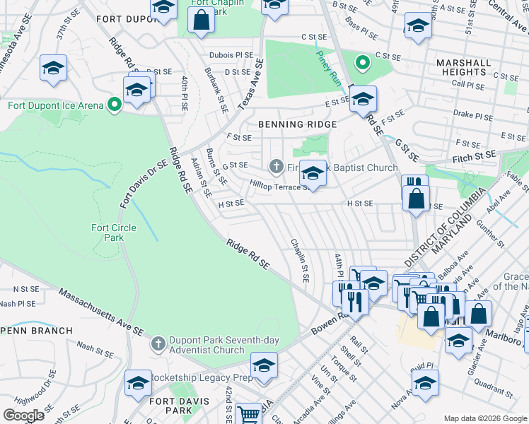 map of restaurants, bars, coffee shops, grocery stores, and more near 101 Independence Avenue Southeast in Washington