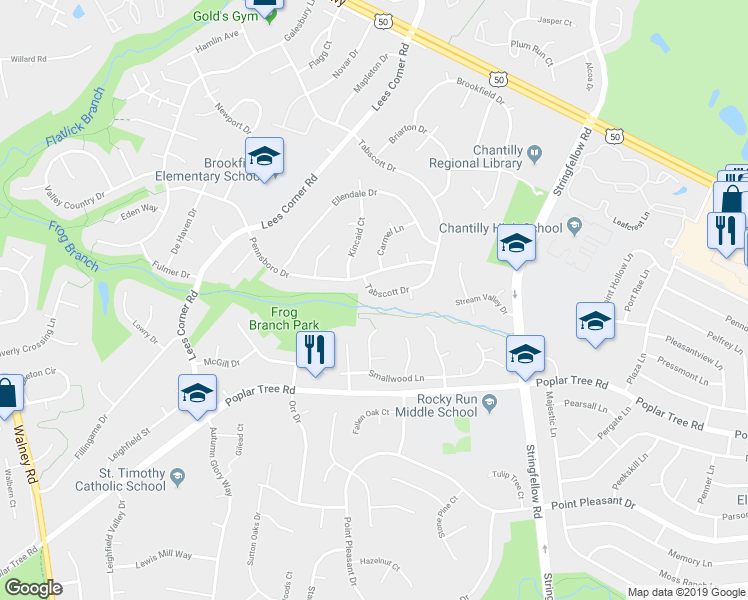 map of restaurants, bars, coffee shops, grocery stores, and more near 13506 Tabscott Drive in Chantilly