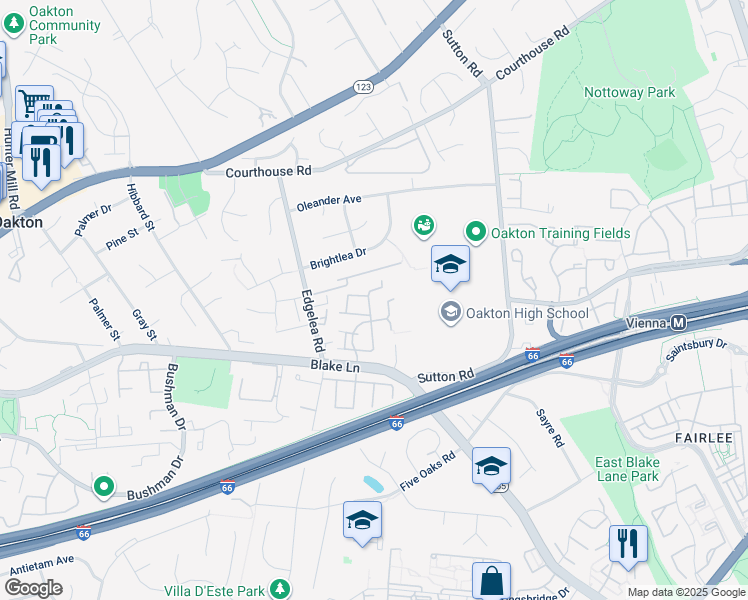 map of restaurants, bars, coffee shops, grocery stores, and more near 2925 Cashel Lane in Vienna