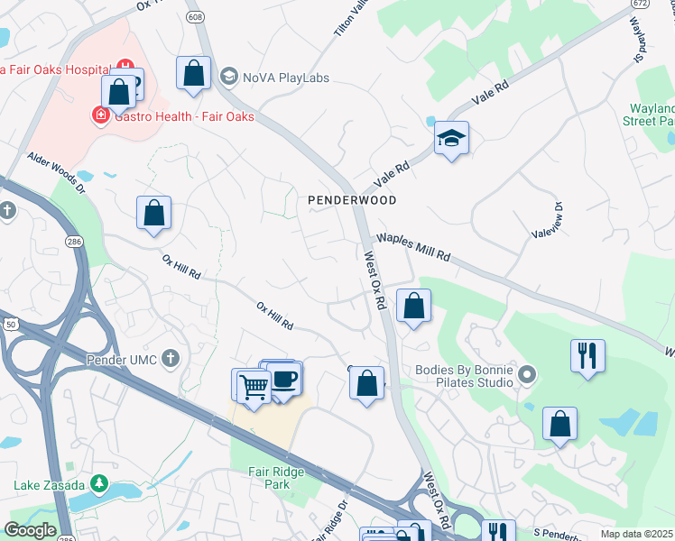 map of restaurants, bars, coffee shops, grocery stores, and more near 12314 Washington Brice Road in Fairfax