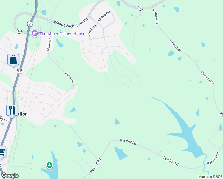 map of restaurants, bars, coffee shops, grocery stores, and more near 293 Walton Nicholson Road in Walton