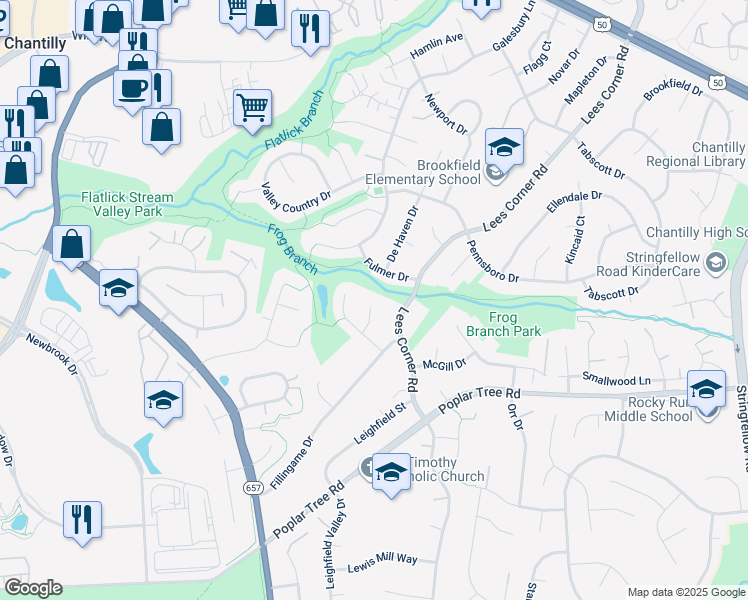 map of restaurants, bars, coffee shops, grocery stores, and more near 4401 Barford Court in Chantilly
