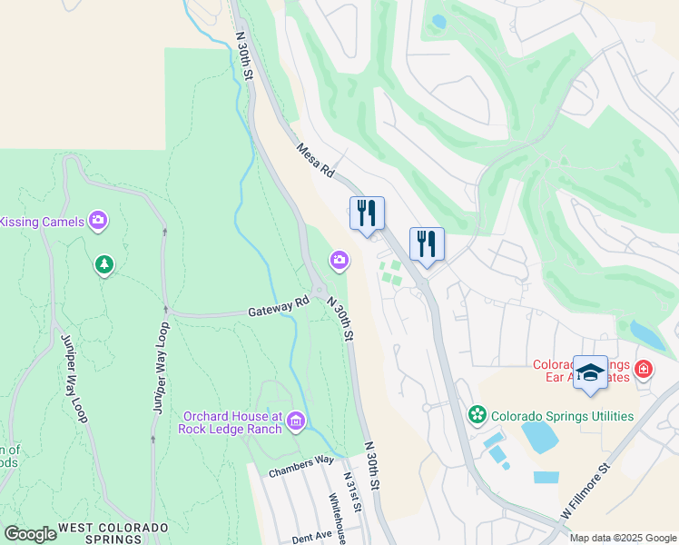 map of restaurants, bars, coffee shops, grocery stores, and more near 1805 North 30th Street in Colorado Springs
