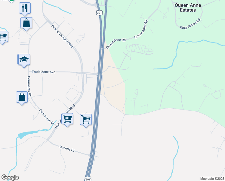 map of restaurants, bars, coffee shops, grocery stores, and more near 16501 Kilby Court in Upper Marlboro