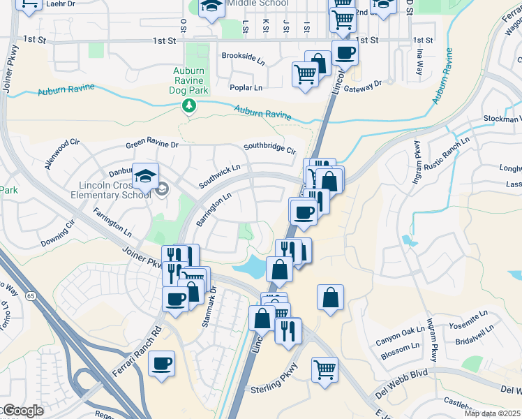 map of restaurants, bars, coffee shops, grocery stores, and more near 667 Newbridge Lane in Lincoln