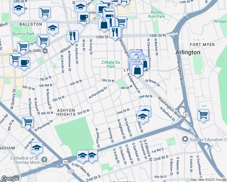 map of restaurants, bars, coffee shops, grocery stores, and more near 3021 4th Street North in Arlington