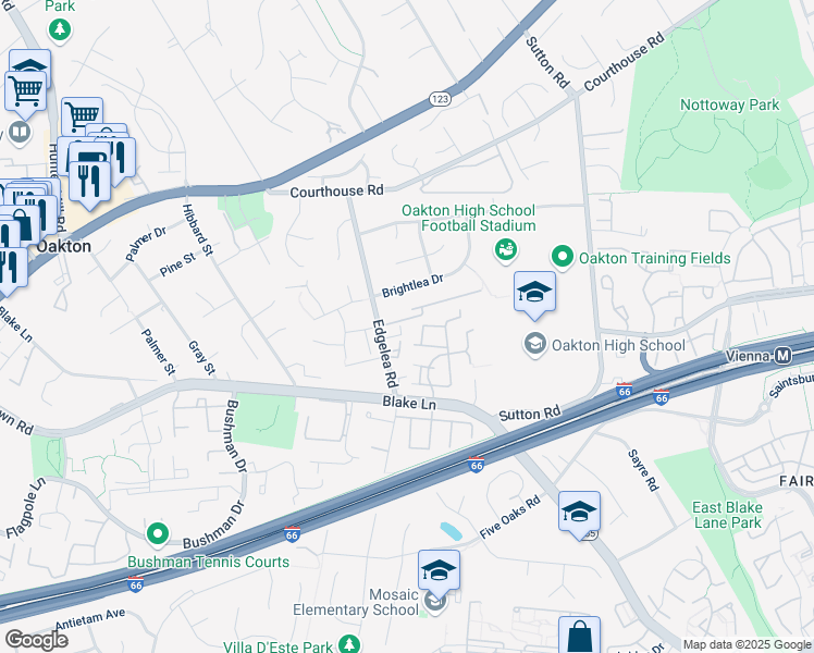map of restaurants, bars, coffee shops, grocery stores, and more near 9903 Finian Court in Vienna