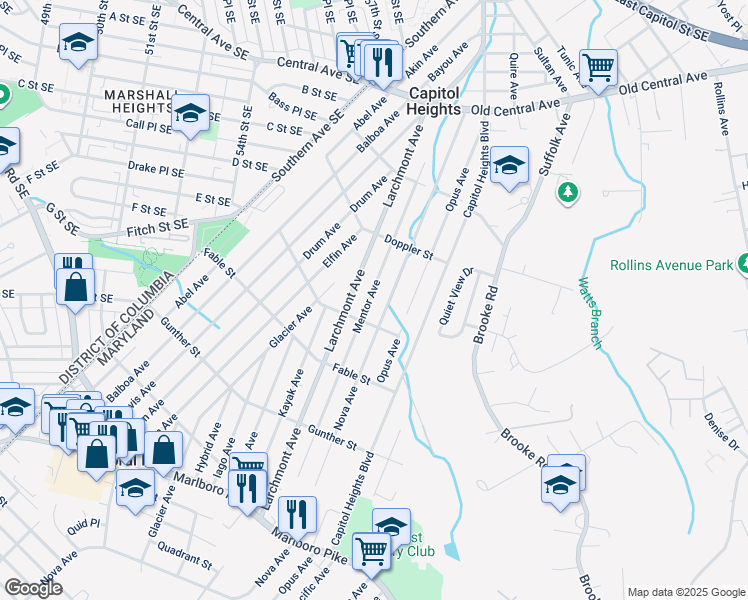 map of restaurants, bars, coffee shops, grocery stores, and more near 734 Mentor Avenue in Capitol Heights