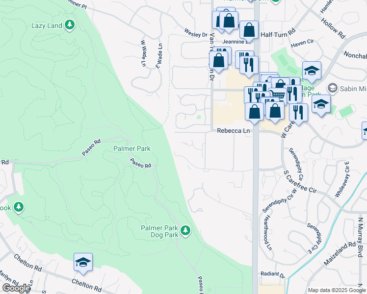 map of restaurants, bars, coffee shops, grocery stores, and more near 3460 Parkmoor Village Drive in Colorado Springs
