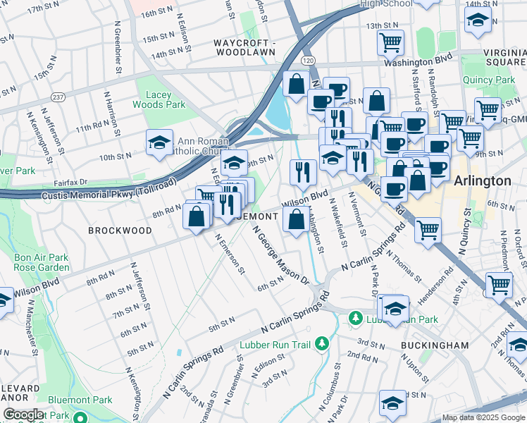 map of restaurants, bars, coffee shops, grocery stores, and more near 101 Independence Avenue Southeast in Washington