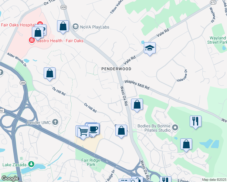 map of restaurants, bars, coffee shops, grocery stores, and more near 12316 Washington Brice Road in Fairfax
