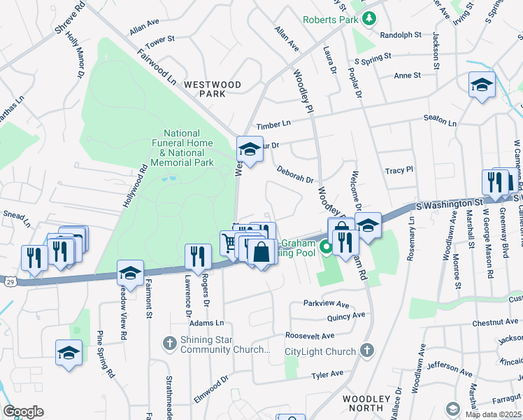 map of restaurants, bars, coffee shops, grocery stores, and more near 2802 Lee Oaks Place in Falls Church