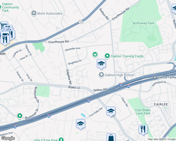 map of restaurants, bars, coffee shops, grocery stores, and more near 2914 Waterford Court in Vienna