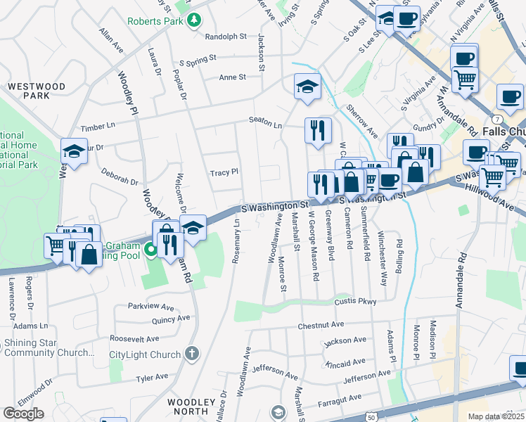 map of restaurants, bars, coffee shops, grocery stores, and more near 2756 Goodwin Court in Falls Church
