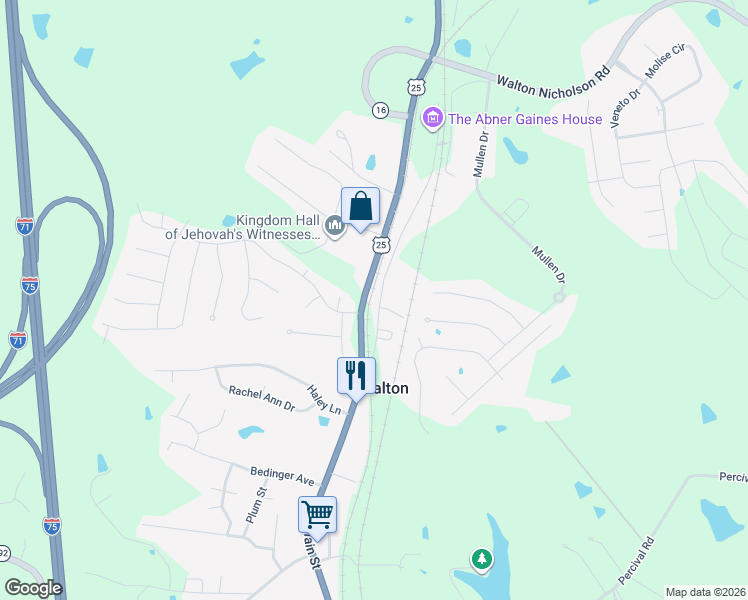 map of restaurants, bars, coffee shops, grocery stores, and more near 288 Old Nicholson Road in Walton