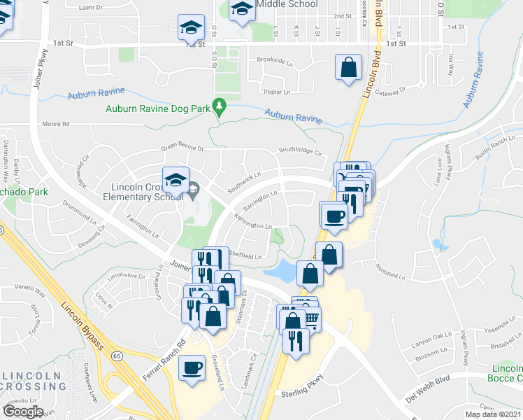 map of restaurants, bars, coffee shops, grocery stores, and more near 209 Canon Court in Lincoln