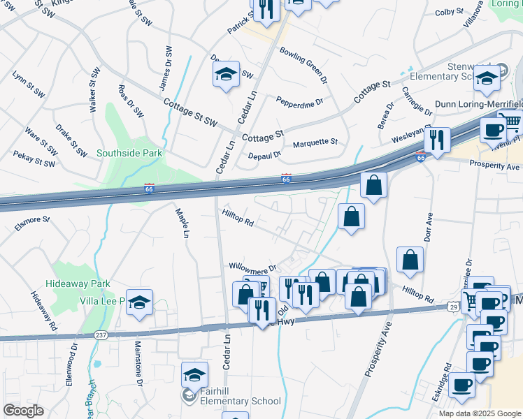 map of restaurants, bars, coffee shops, grocery stores, and more near 8647 Dellway Ln in Vienna