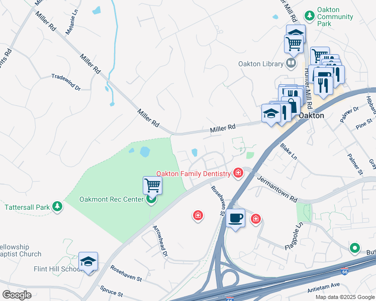 map of restaurants, bars, coffee shops, grocery stores, and more near 2913a Elmtop Court in Oakton