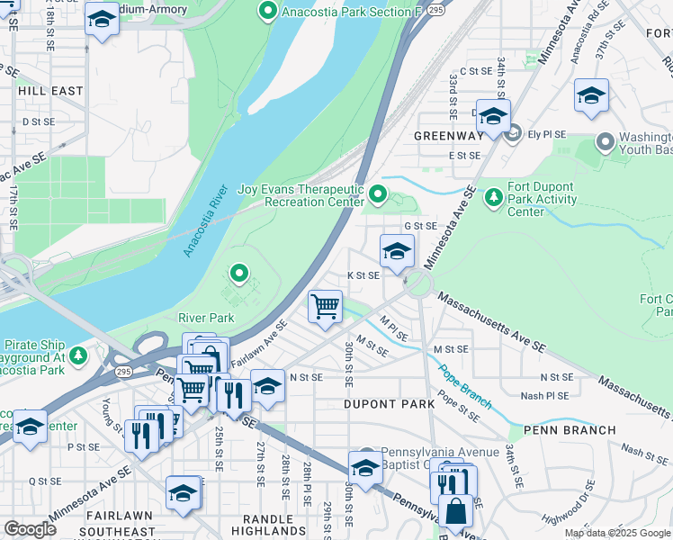 map of restaurants, bars, coffee shops, grocery stores, and more near 101 Independence Avenue Southeast in Washington