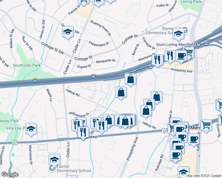 map of restaurants, bars, coffee shops, grocery stores, and more near 2775 Knollside Lane in Vienna