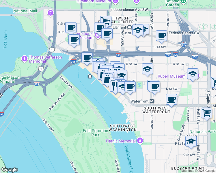 map of restaurants, bars, coffee shops, grocery stores, and more near 101 Independence Avenue Southeast in Washington