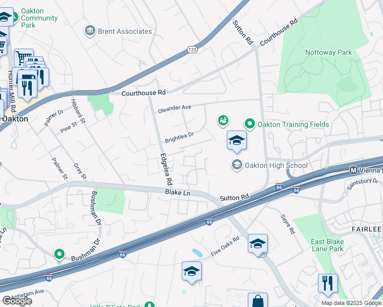 map of restaurants, bars, coffee shops, grocery stores, and more near 9963 Longford Court in Vienna