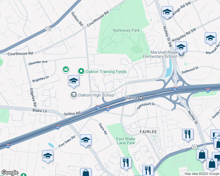 map of restaurants, bars, coffee shops, grocery stores, and more near 2822 Shawn Leigh Drive in Vienna