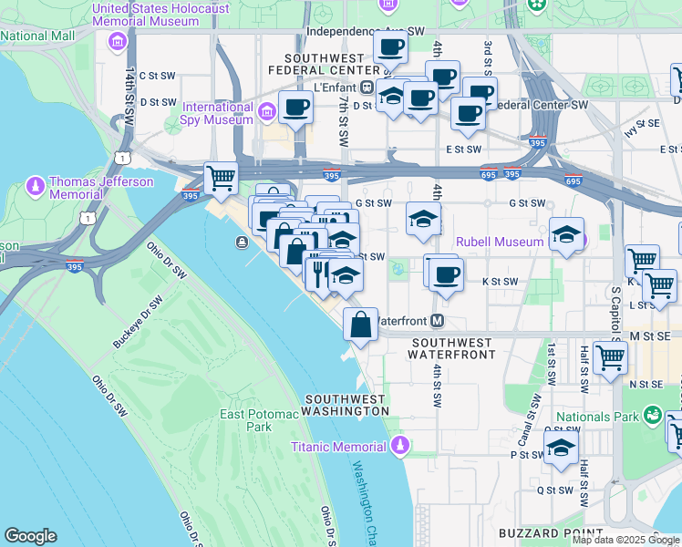 map of restaurants, bars, coffee shops, grocery stores, and more near 101 Independence Avenue Southeast in Washington