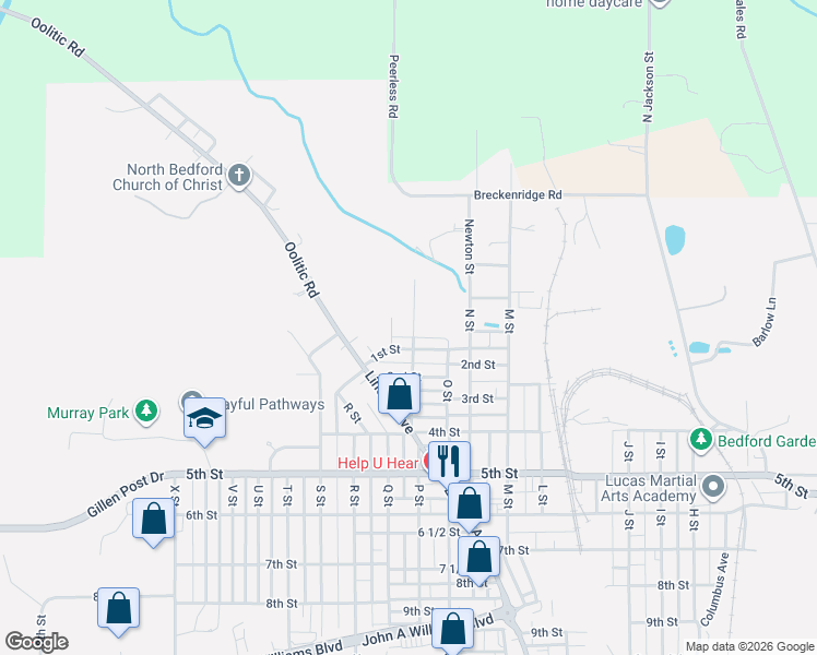 map of restaurants, bars, coffee shops, grocery stores, and more near 19 P Street in Bedford