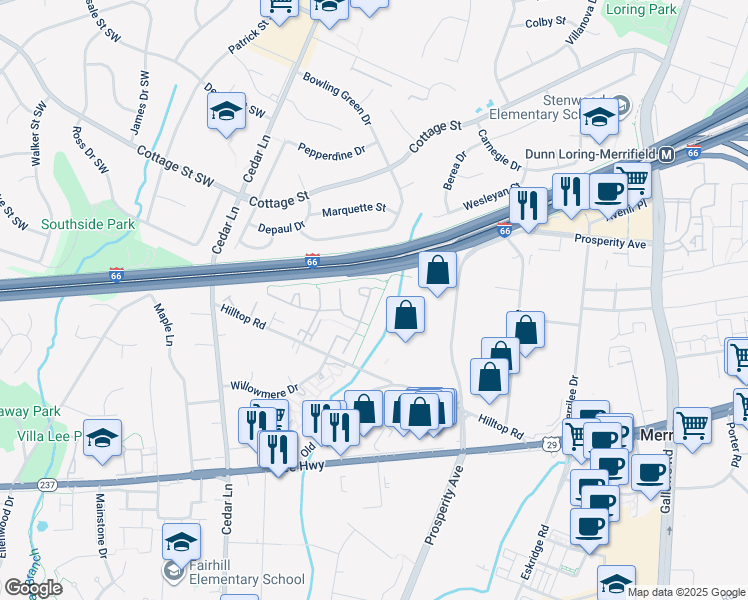 map of restaurants, bars, coffee shops, grocery stores, and more near 2771 Knollside Lane in Vienna