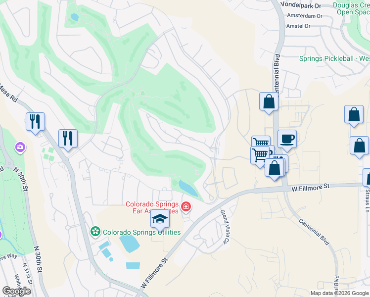 map of restaurants, bars, coffee shops, grocery stores, and more near 1441 Smoochers Circle in Colorado Springs