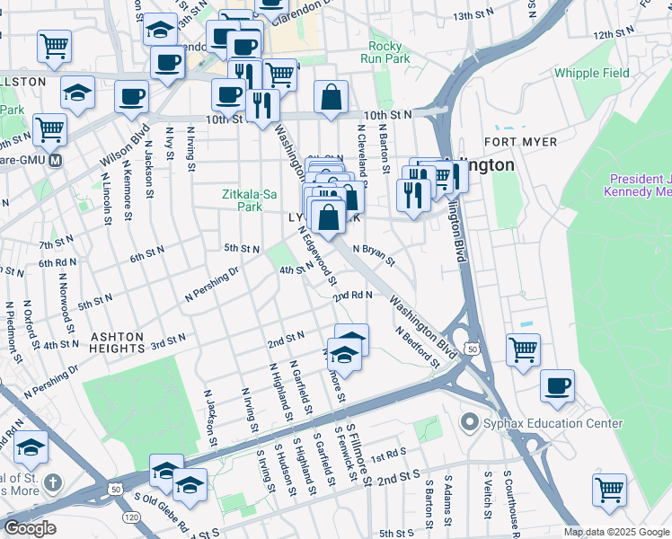 map of restaurants, bars, coffee shops, grocery stores, and more near 2615 3rd Street North in Arlington