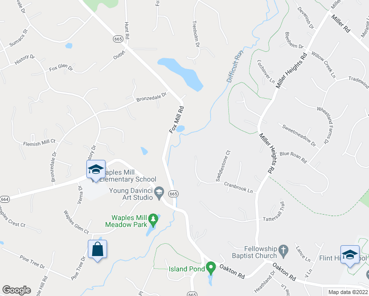map of restaurants, bars, coffee shops, grocery stores, and more near 3303 Fox Mill Road in Oakton