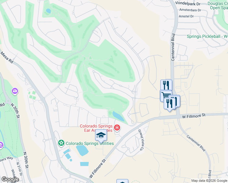 map of restaurants, bars, coffee shops, grocery stores, and more near 1441 Smoochers Cir in Colorado Springs