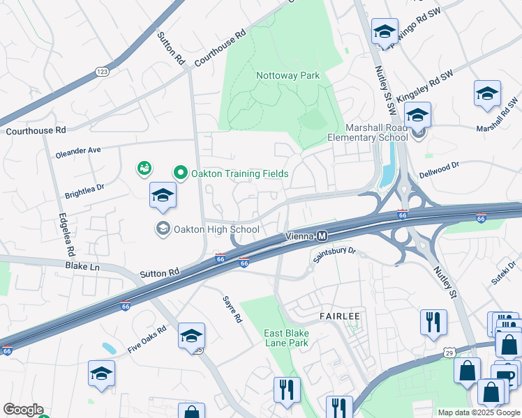 map of restaurants, bars, coffee shops, grocery stores, and more near 2821 Shawn Leigh Drive in Vienna