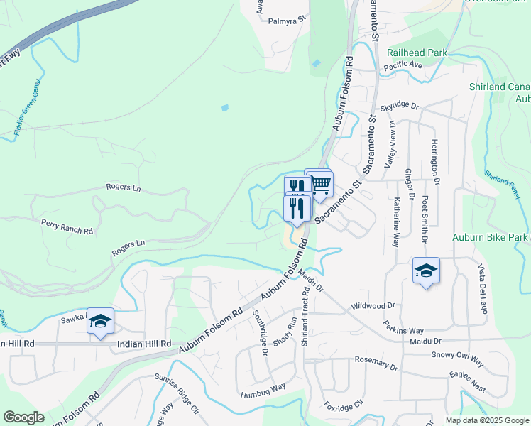 map of restaurants, bars, coffee shops, grocery stores, and more near 10980 Oak View Terrace in Auburn