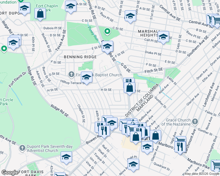 map of restaurants, bars, coffee shops, grocery stores, and more near 101 Independence Avenue Southeast in Washington