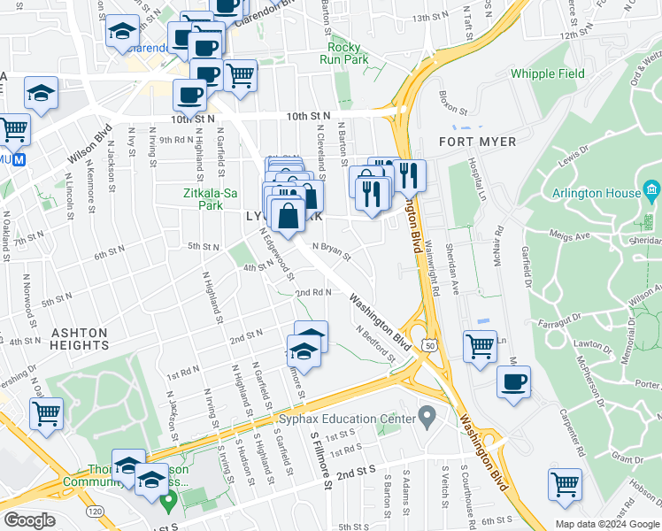 map of restaurants, bars, coffee shops, grocery stores, and more near 2555 3rd Street North in Arlington