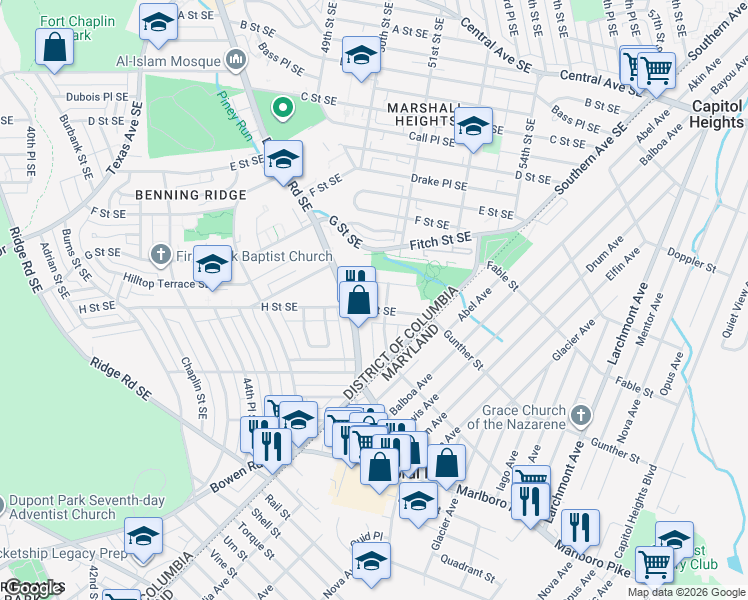 map of restaurants, bars, coffee shops, grocery stores, and more near 101 Independence Avenue Southeast in Washington