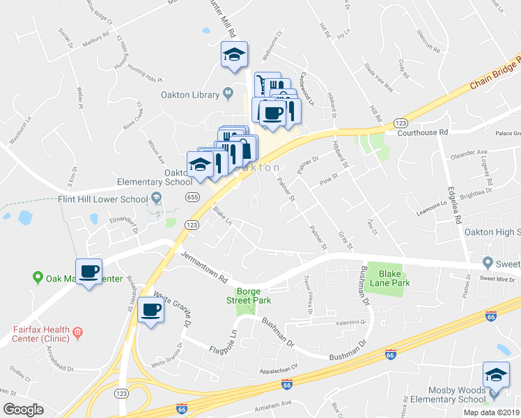 map of restaurants, bars, coffee shops, grocery stores, and more near 3015 Oakton Meadows Court in Oakton