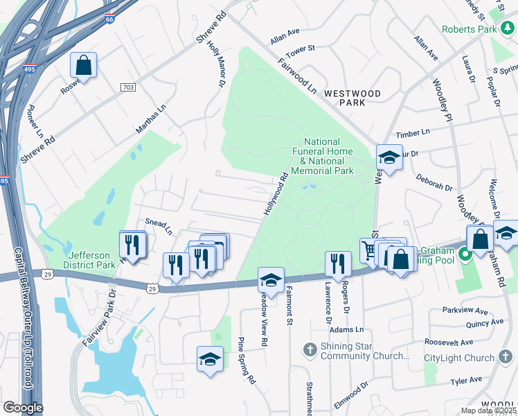 map of restaurants, bars, coffee shops, grocery stores, and more near 2752 Hollywood Road in Falls Church