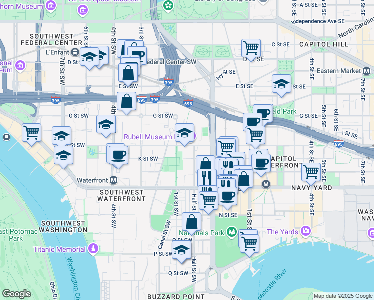 map of restaurants, bars, coffee shops, grocery stores, and more near 101 Independence Avenue Southeast in Washington