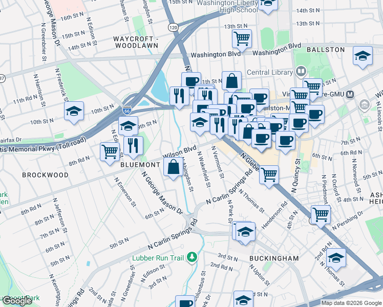 map of restaurants, bars, coffee shops, grocery stores, and more near 101 Independence Avenue Southeast in Washington
