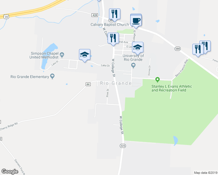 map of restaurants, bars, coffee shops, grocery stores, and more near 712 Pine Street in Centerville