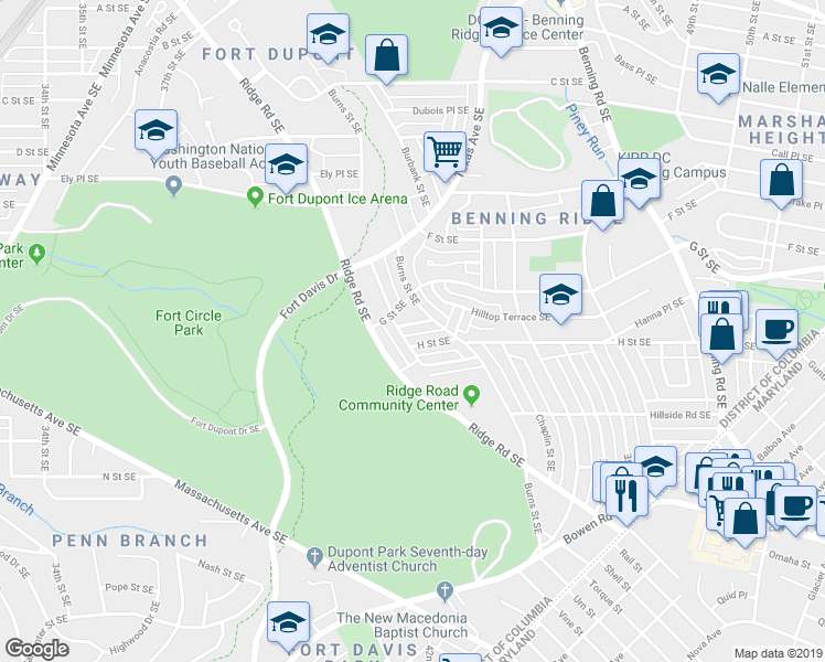 map of restaurants, bars, coffee shops, grocery stores, and more near 4213 Gorman Street Southeast in Washington