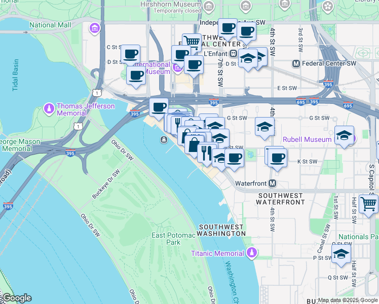 map of restaurants, bars, coffee shops, grocery stores, and more near 101 Independence Avenue Southeast in Washington