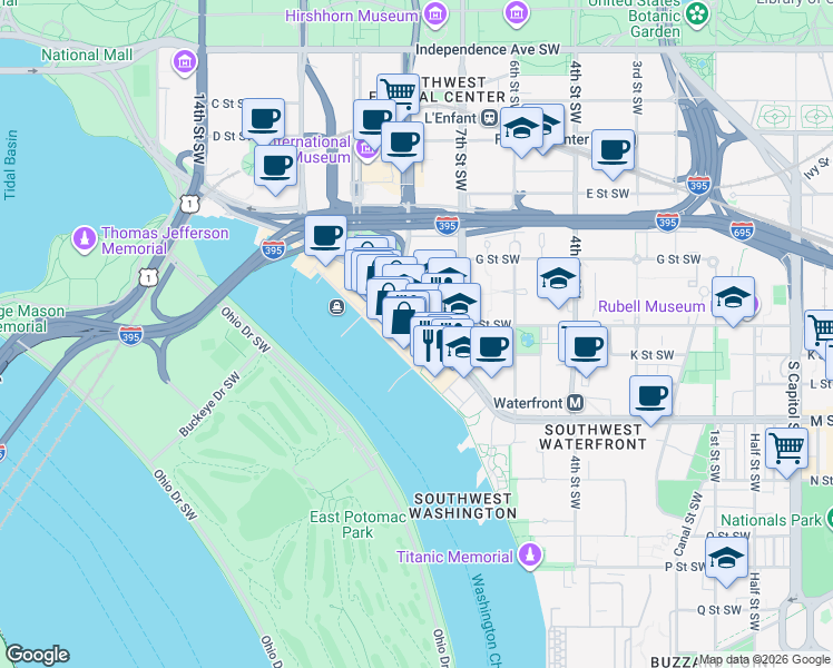 map of restaurants, bars, coffee shops, grocery stores, and more near 101 Independence Avenue Southeast in Washington