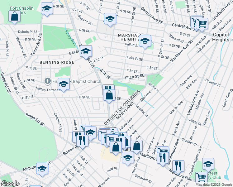 map of restaurants, bars, coffee shops, grocery stores, and more near 101 Independence Avenue Southeast in Washington