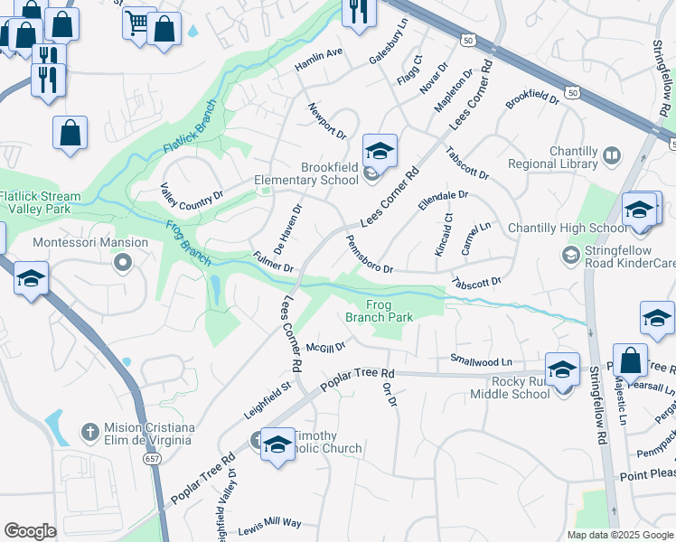 map of restaurants, bars, coffee shops, grocery stores, and more near 4309 Willoughby Court in Chantilly